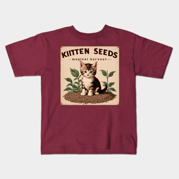 Whimsical Harvest: Kitten Seeds Kids T-Shirt by AlexBRD